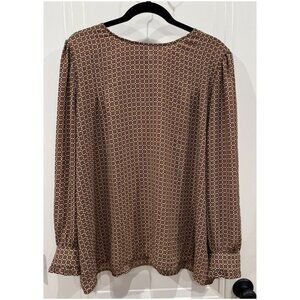 Loft Long-Sleeve Top Brown with Cream & Pink Design EUC